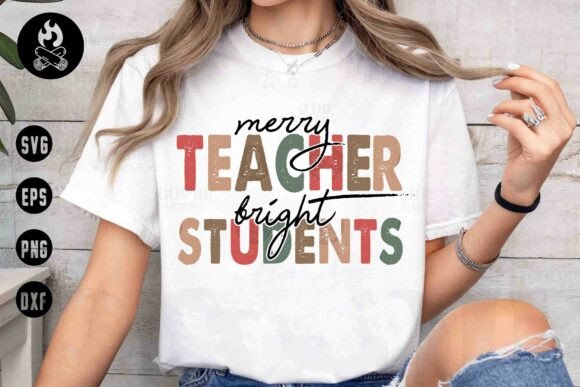 Merry Teacher Bright SVG PNG: Graphics for T-Shirt Designs